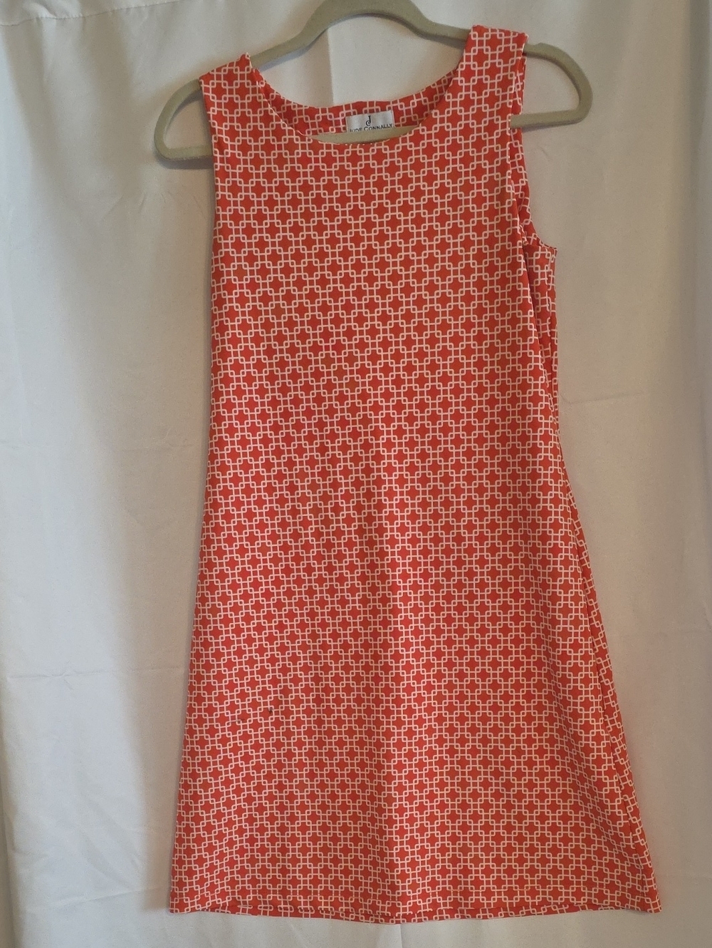 Jude Connally Coral and White Geometric Shift Dress Size M Very Stretchy